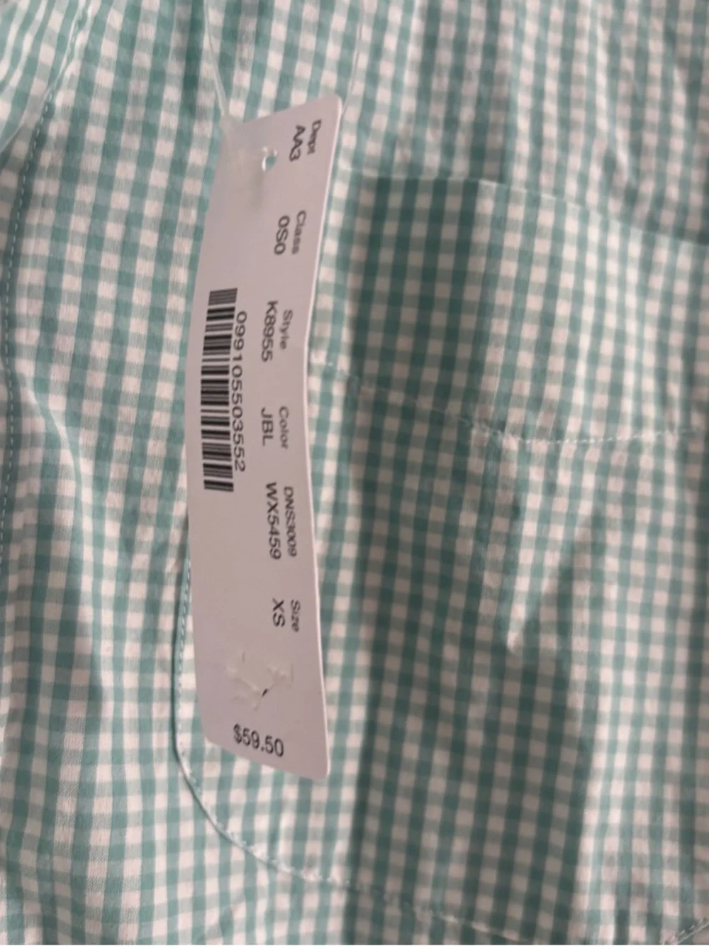 NWT J. Crew Men's Size XS Short Green Gingham Long Sleeve Slim Untucked Shirt